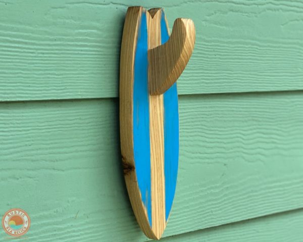 Wood Surfboard Towel Holder Reclaimed Cypress Blue