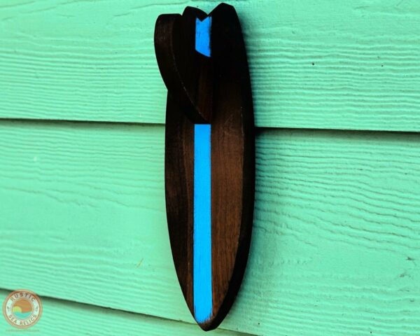 Surfboard Towel Holder Walnut Wood Blue
