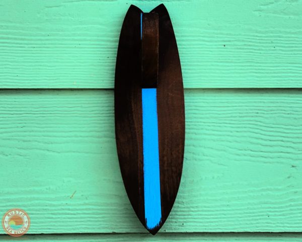 Surfboard Towel Holder Walnut Wood Blue
