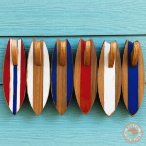 surfboard towel rack red white blue